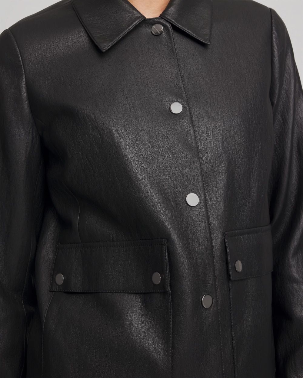 Snap Front Faux Leather Jacket