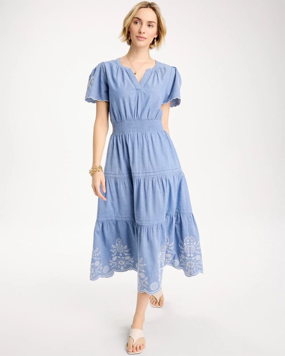 Petite Chambray Embroidered Dress