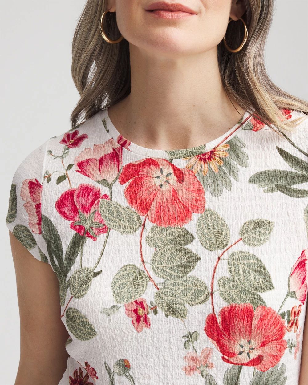 Floral Textured Cap Sleeve Tee