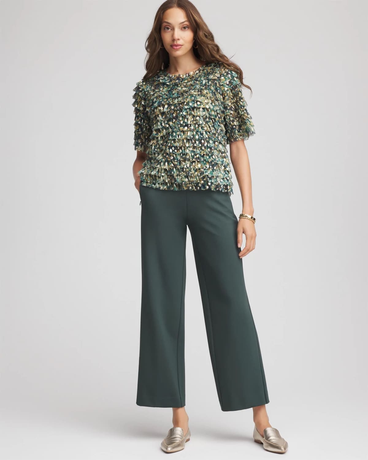 Chico's Juliet Slim Wide-leg Cropped Pants In Darkest Spruce In Green