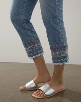 Girlfriend Embroidered Fray Hem Crops