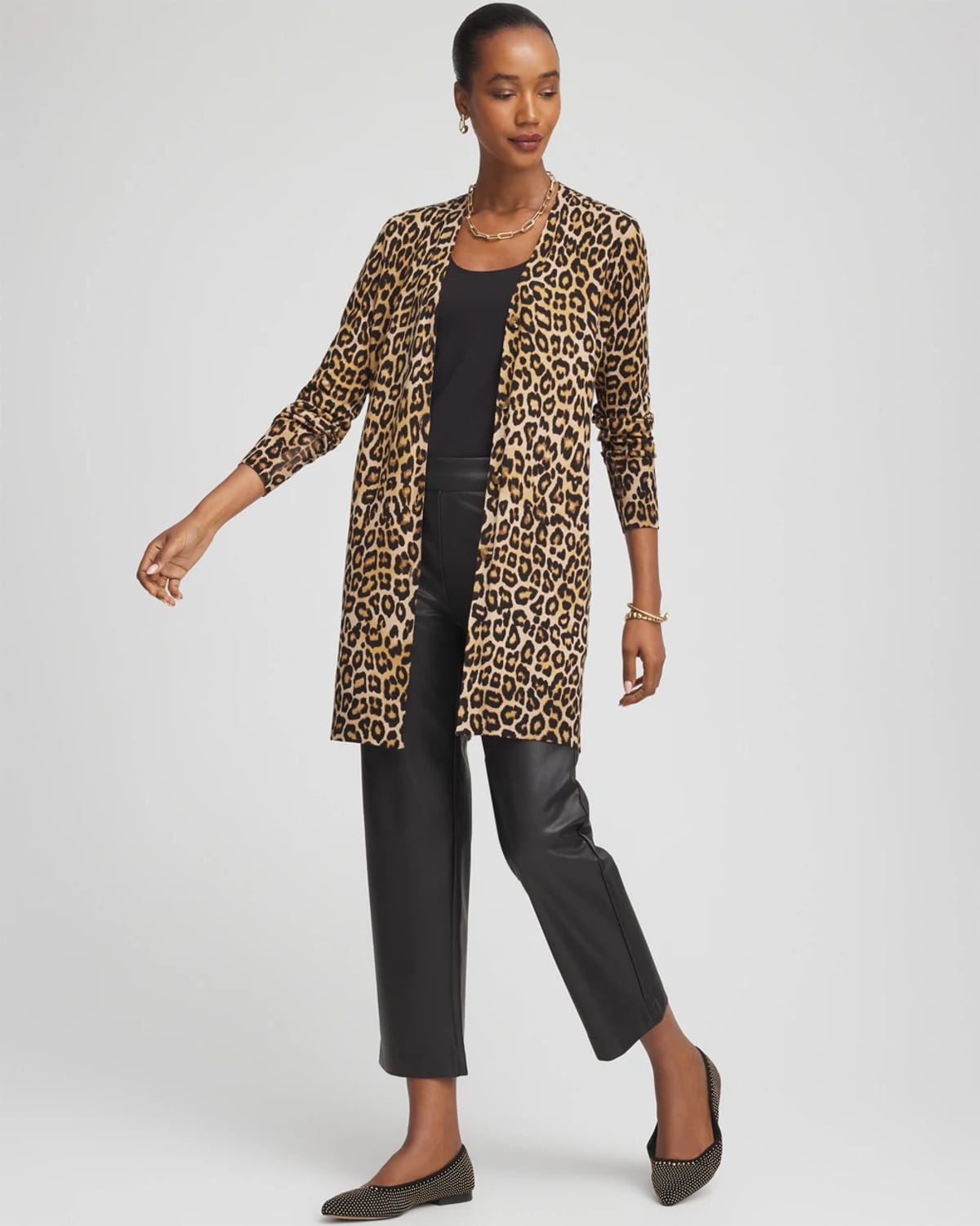 Chico's Ella Animal-print Cardigan Sweater In Tan In Animal Print