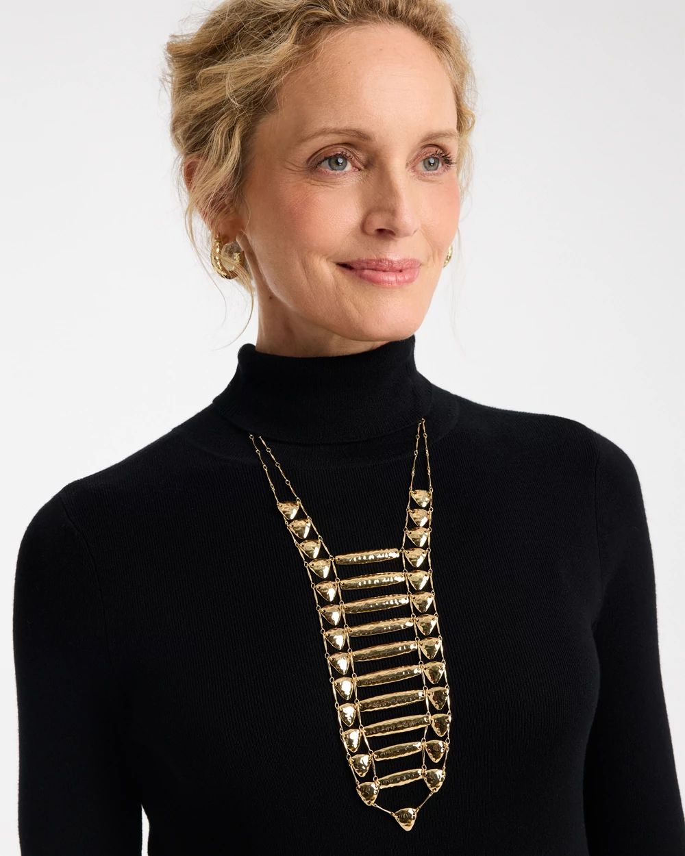 Golden Textured Bib Necklace click to view larger image.