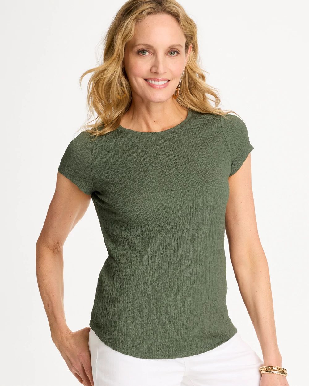 Textured Knit Cap Sleeve Tee