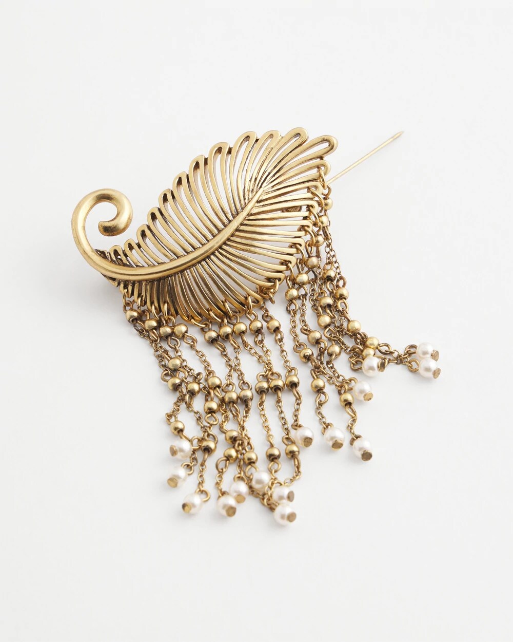 Faux Antique Gold Pearl Leaf Brooch