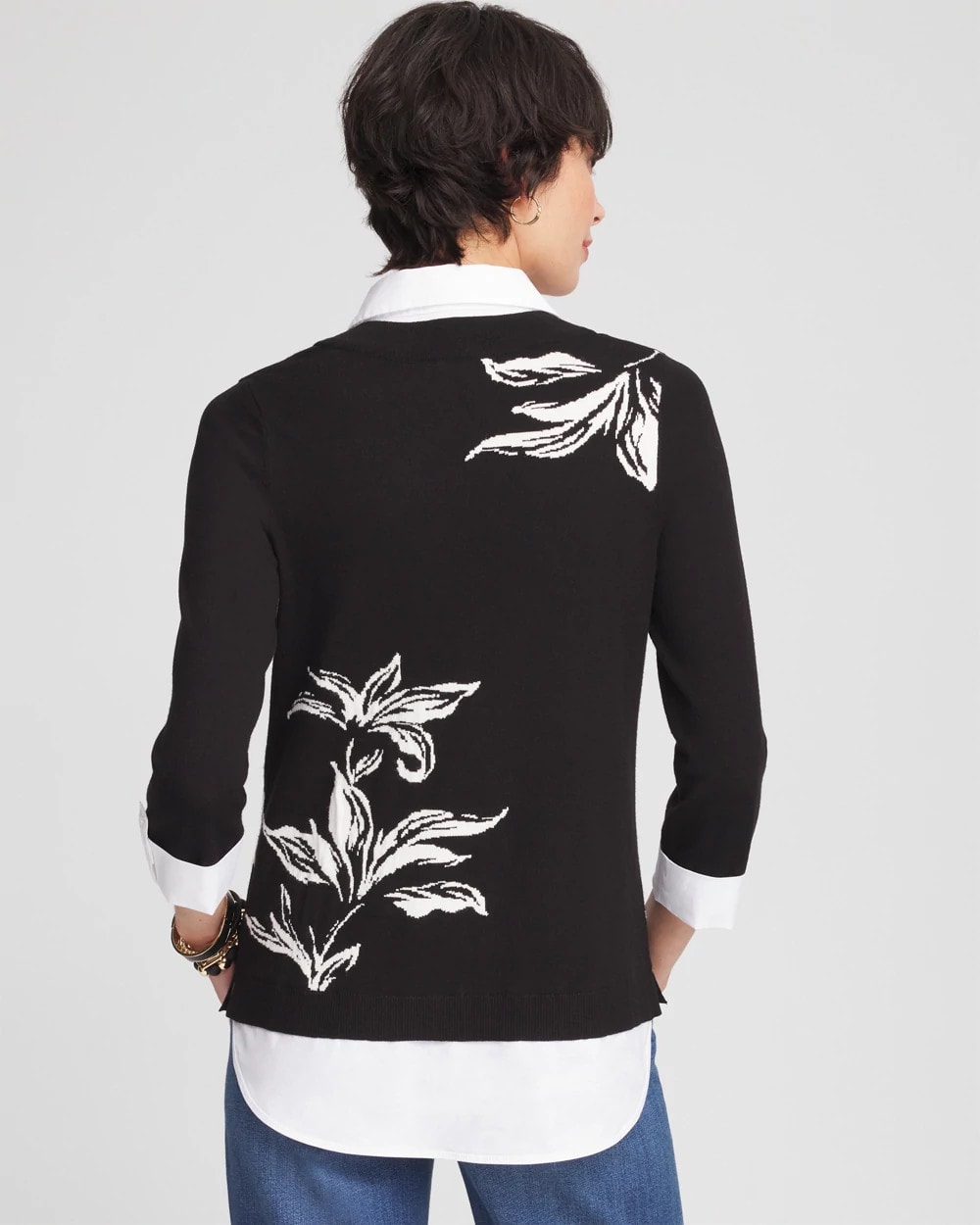Lily Print Built-In Shirt Knit Sweater