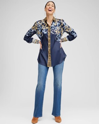 Ruched Cuff Placed Print Tunic