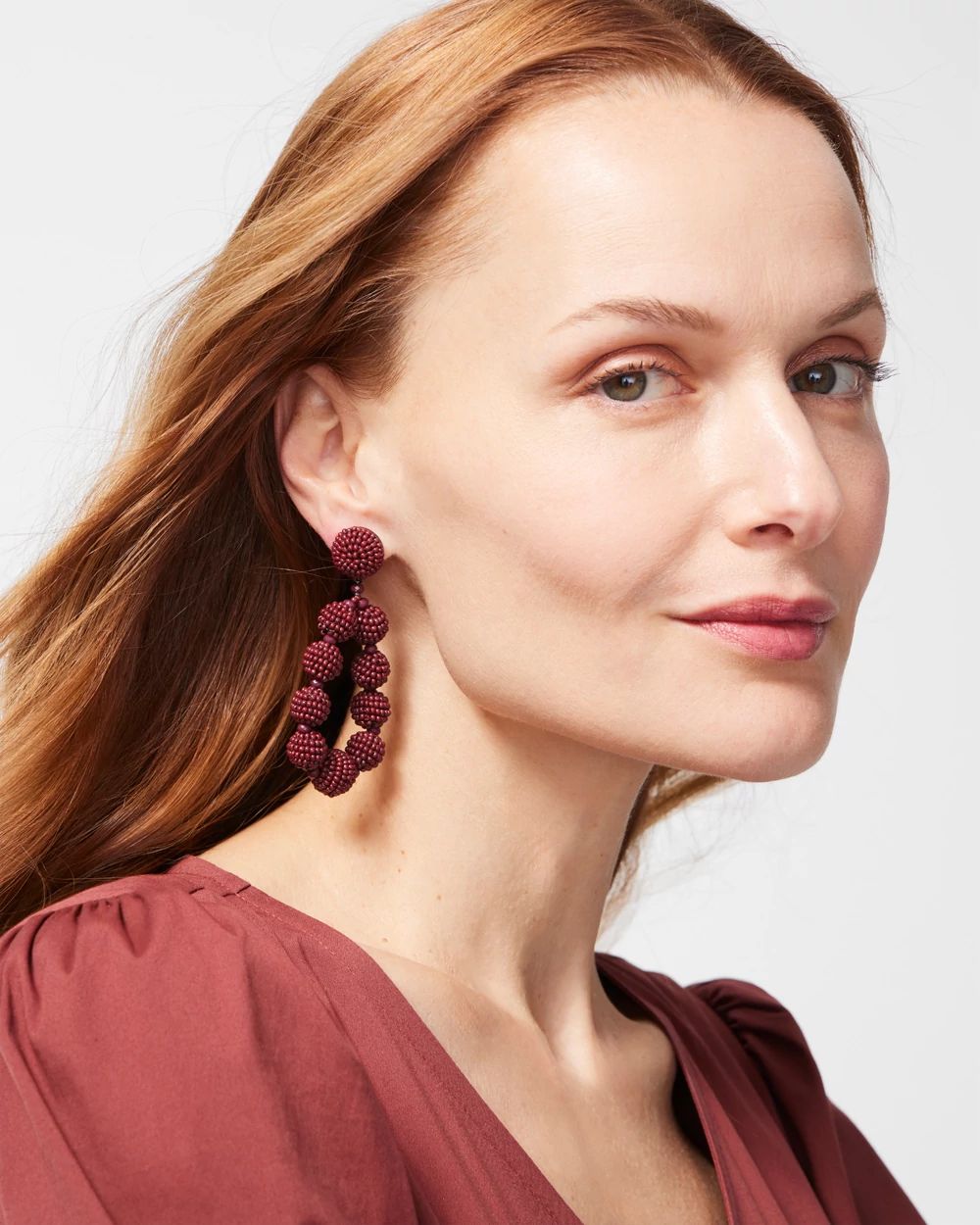 Brown Seed Bead Drop Hoops