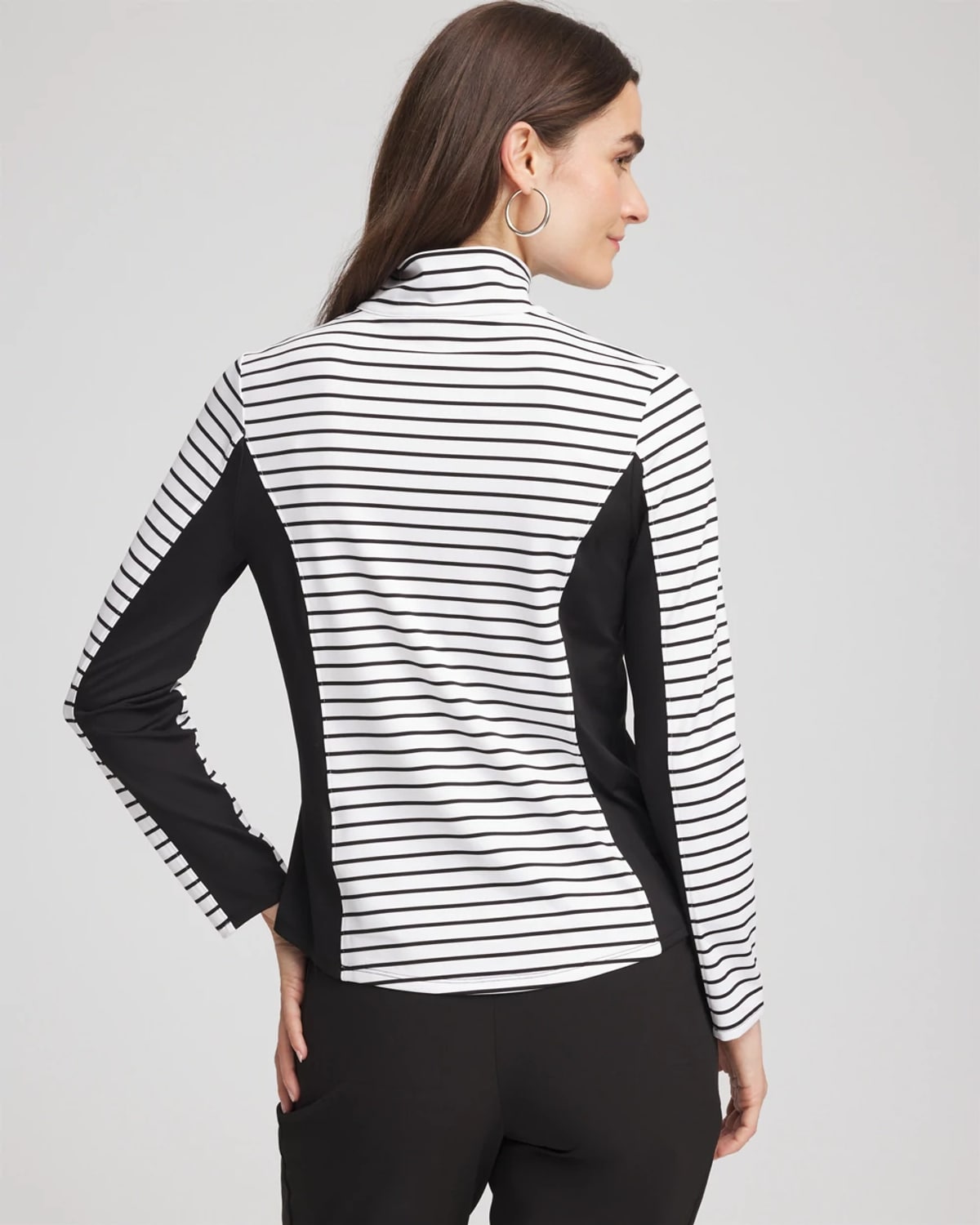 Chico's Striped Zip-front Pullover In Black In Multi