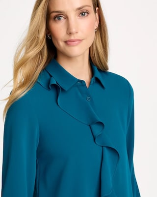 Matte Satin Ruffled Button-Down Blouse click to view larger image.