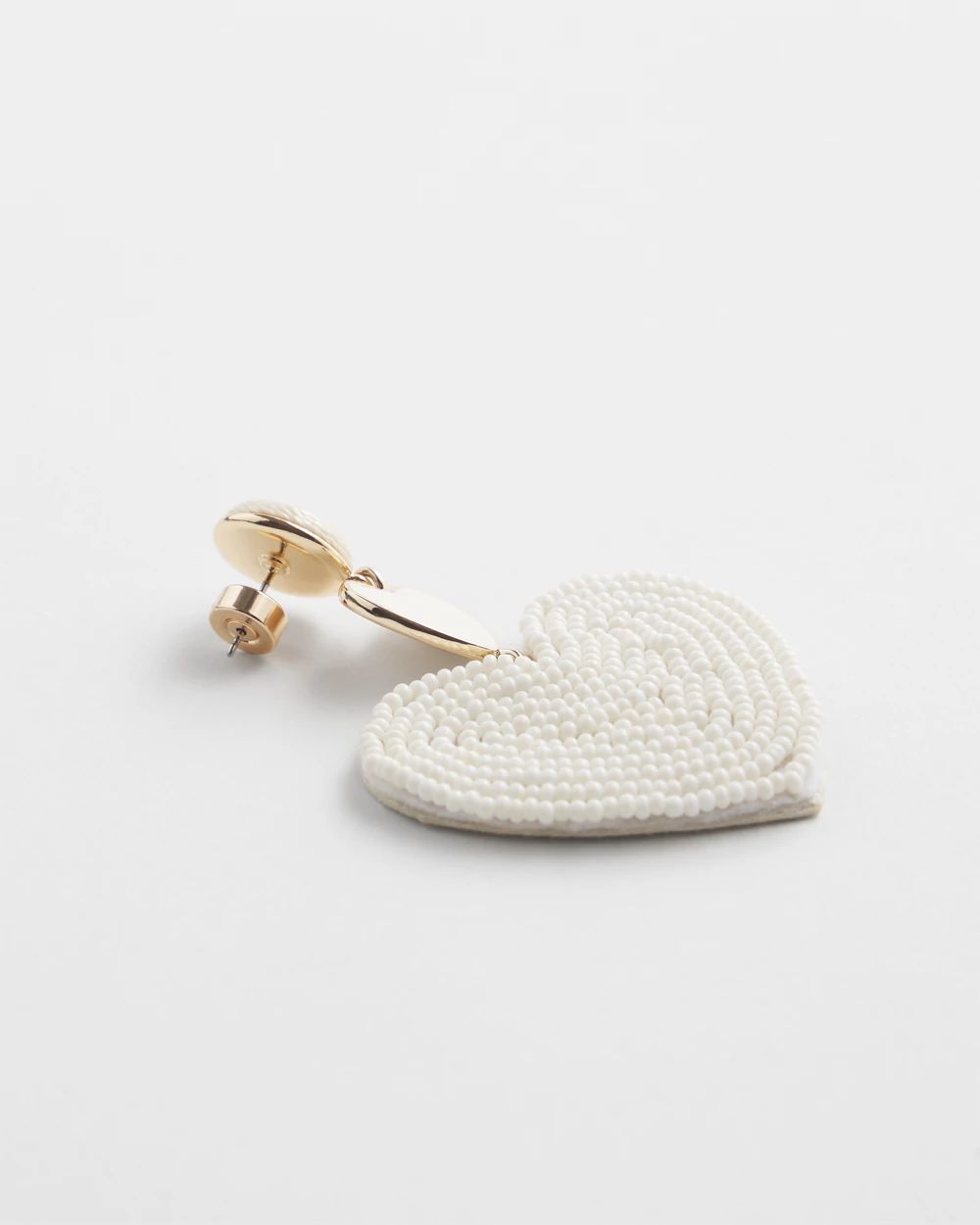 White Heart Seed Bead Earrings