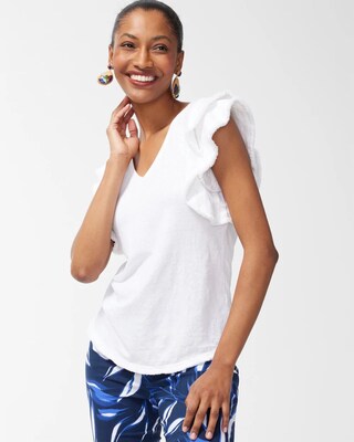 Linen Blend Flutter Sleeve Top