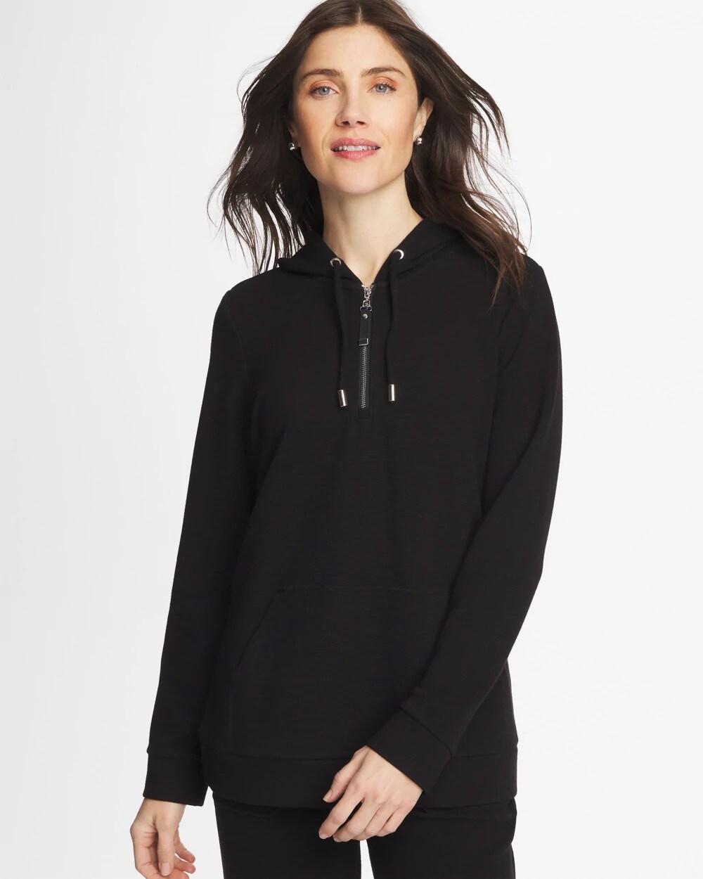 Chico's Soft Waffle Hooded Top In Black