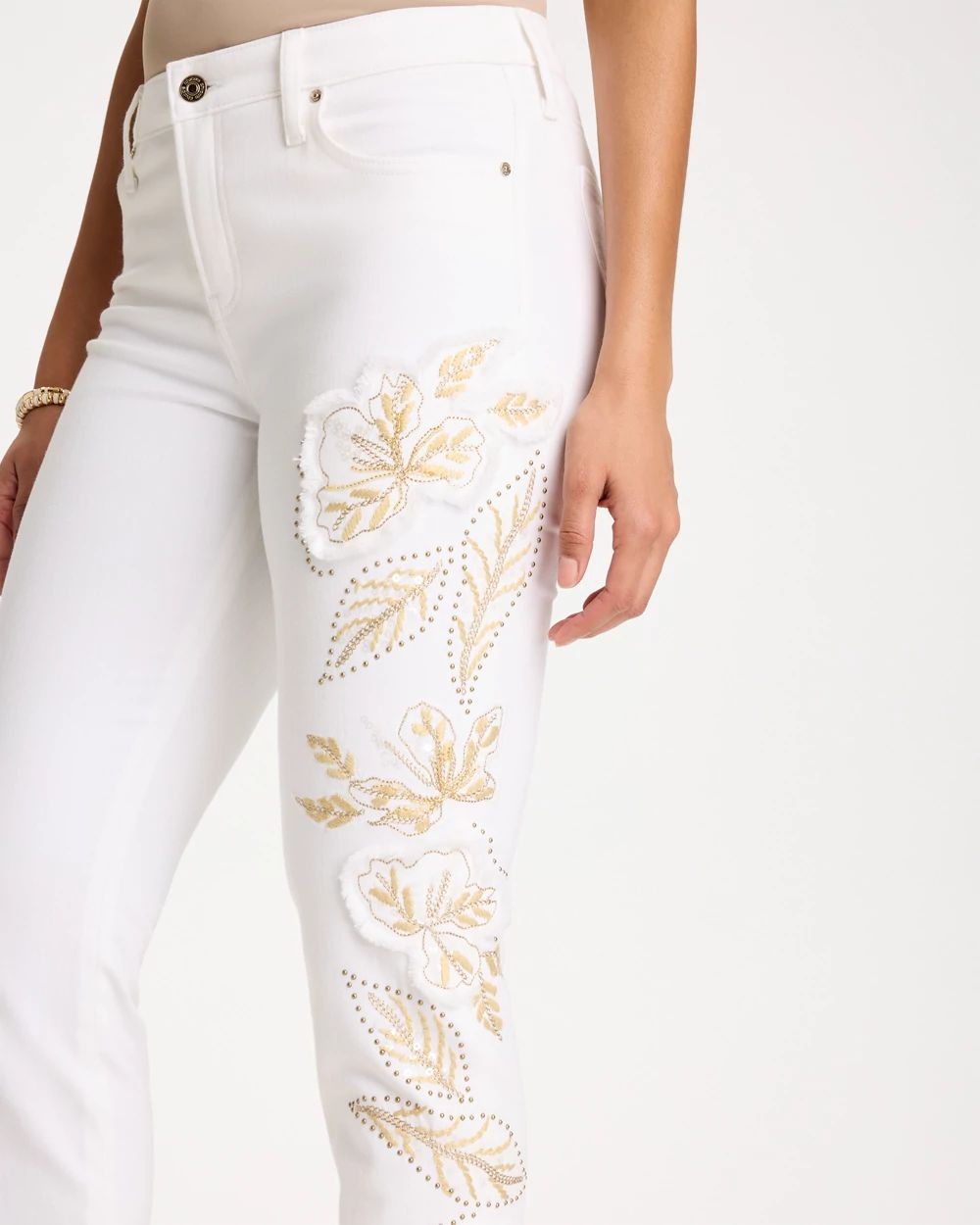 No Stain Girlfriend Floral Embellished Slim Ankle Jeans click to view larger image.