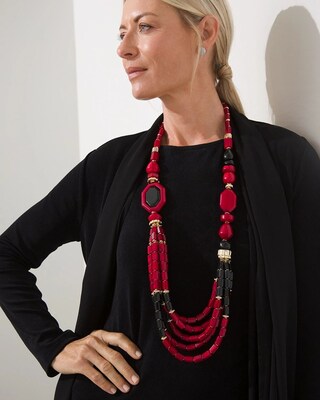 Red Beaded Multi-Strand Necklace