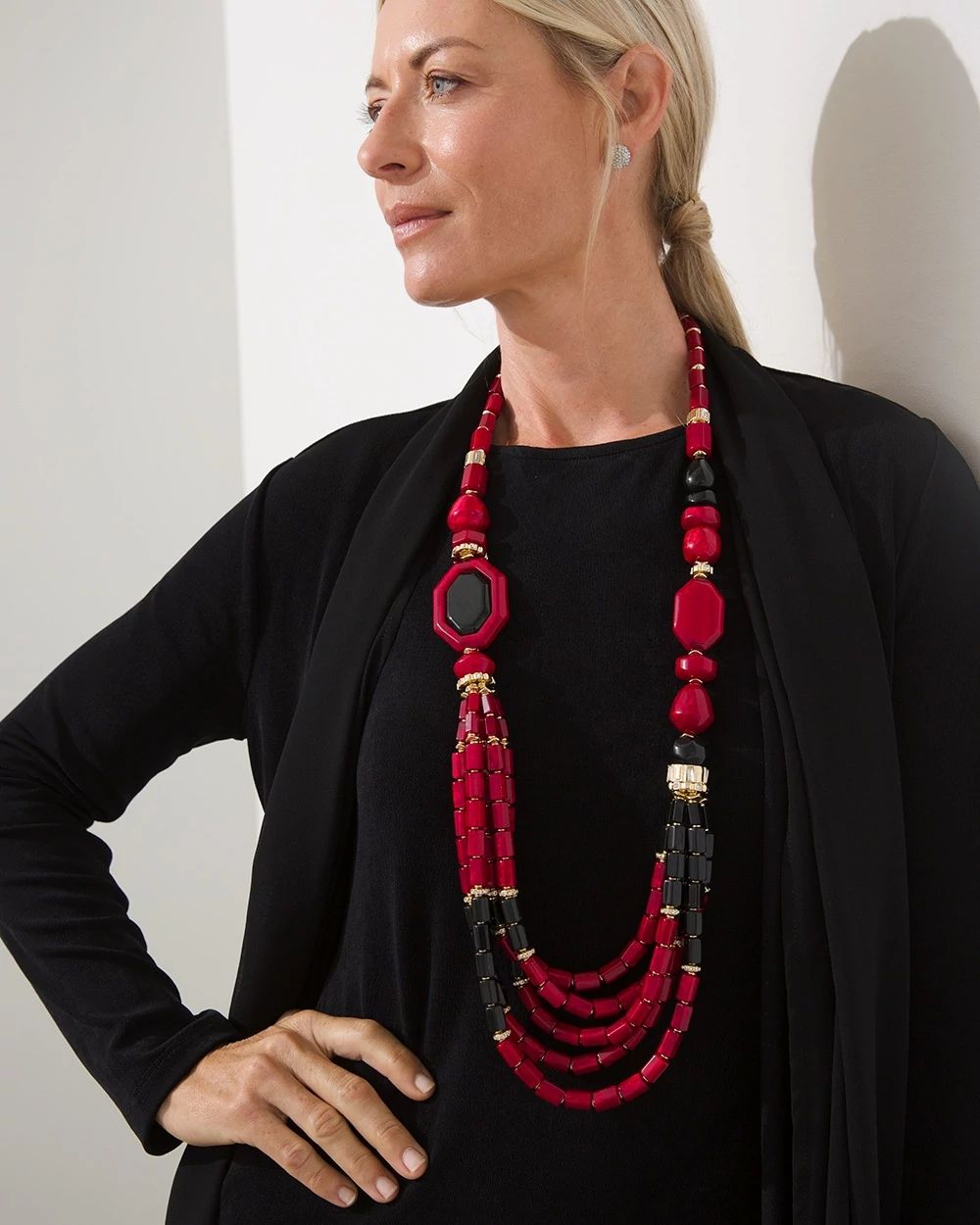 Red Beaded Multi-Strand Necklace