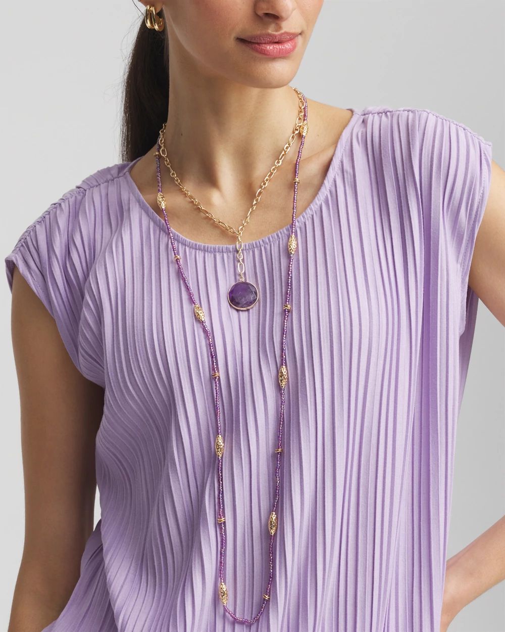 Purple Beaded Single Strand Necklace