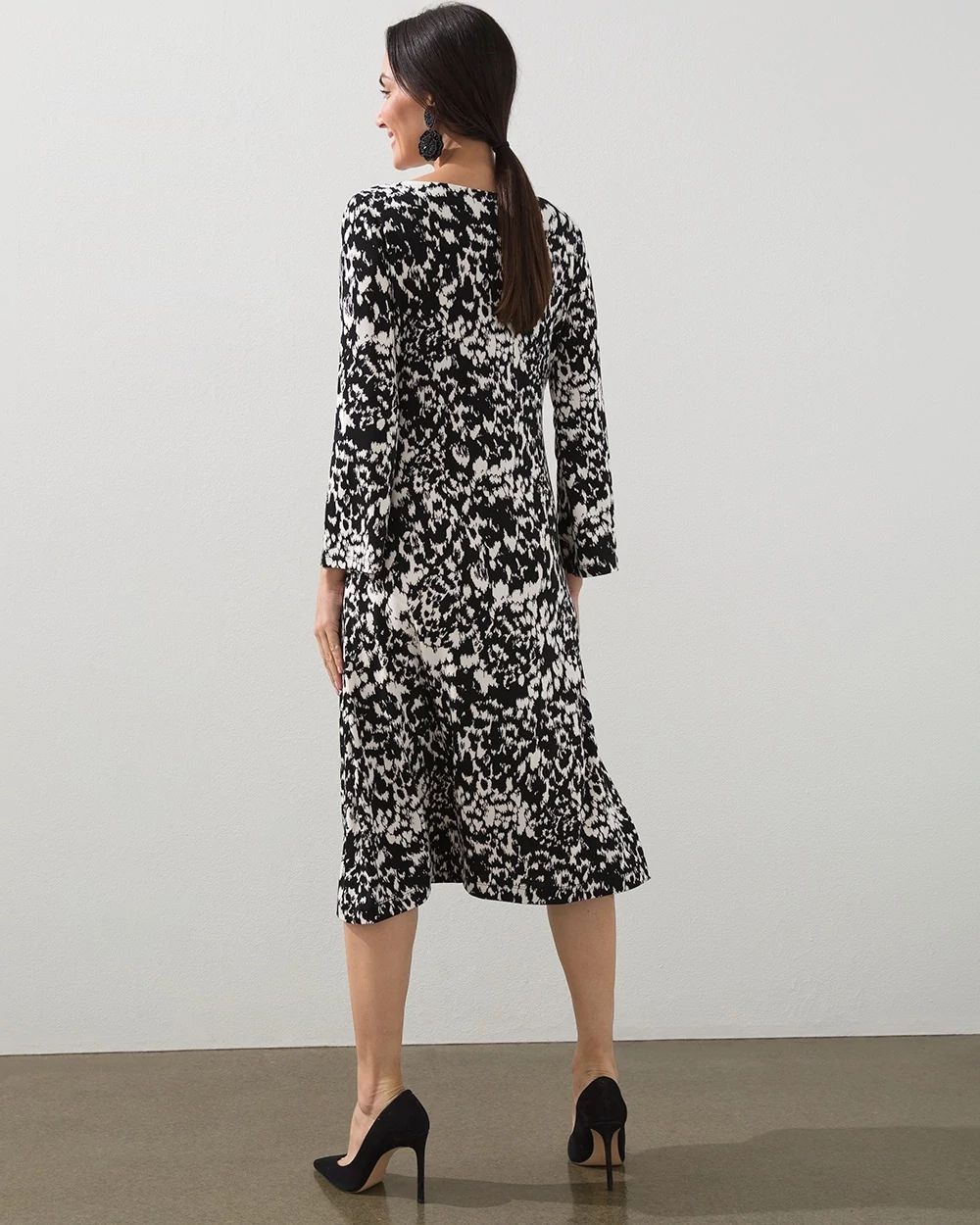 Travelers Print Bell Sleeve Dress