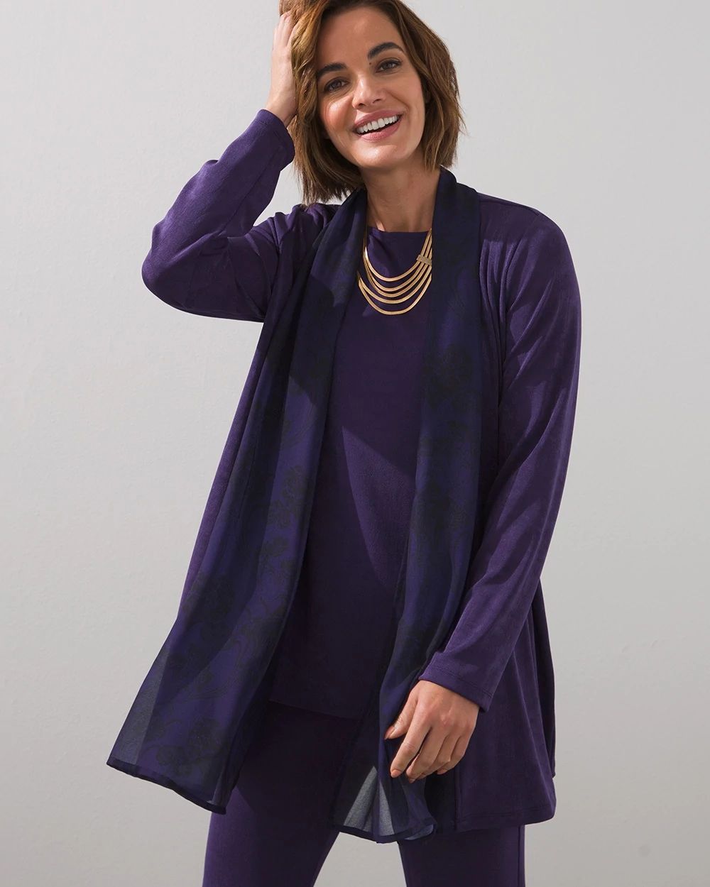 Travelers Floral Chiffon Trim Cardigan