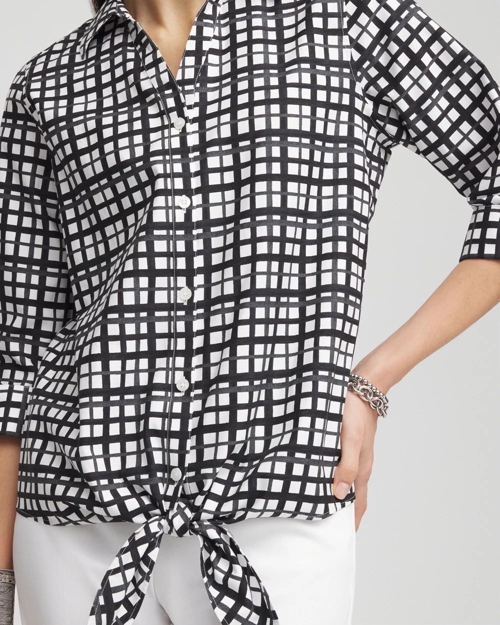 No Iron™ Plaid Tie-Front Top