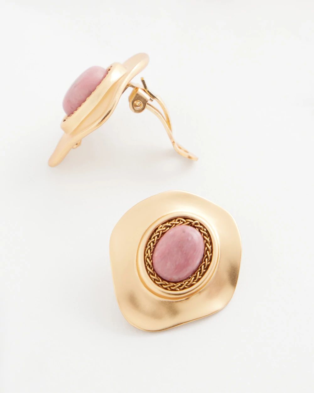 Golden Rhodonite Stone Clip-On Earrings