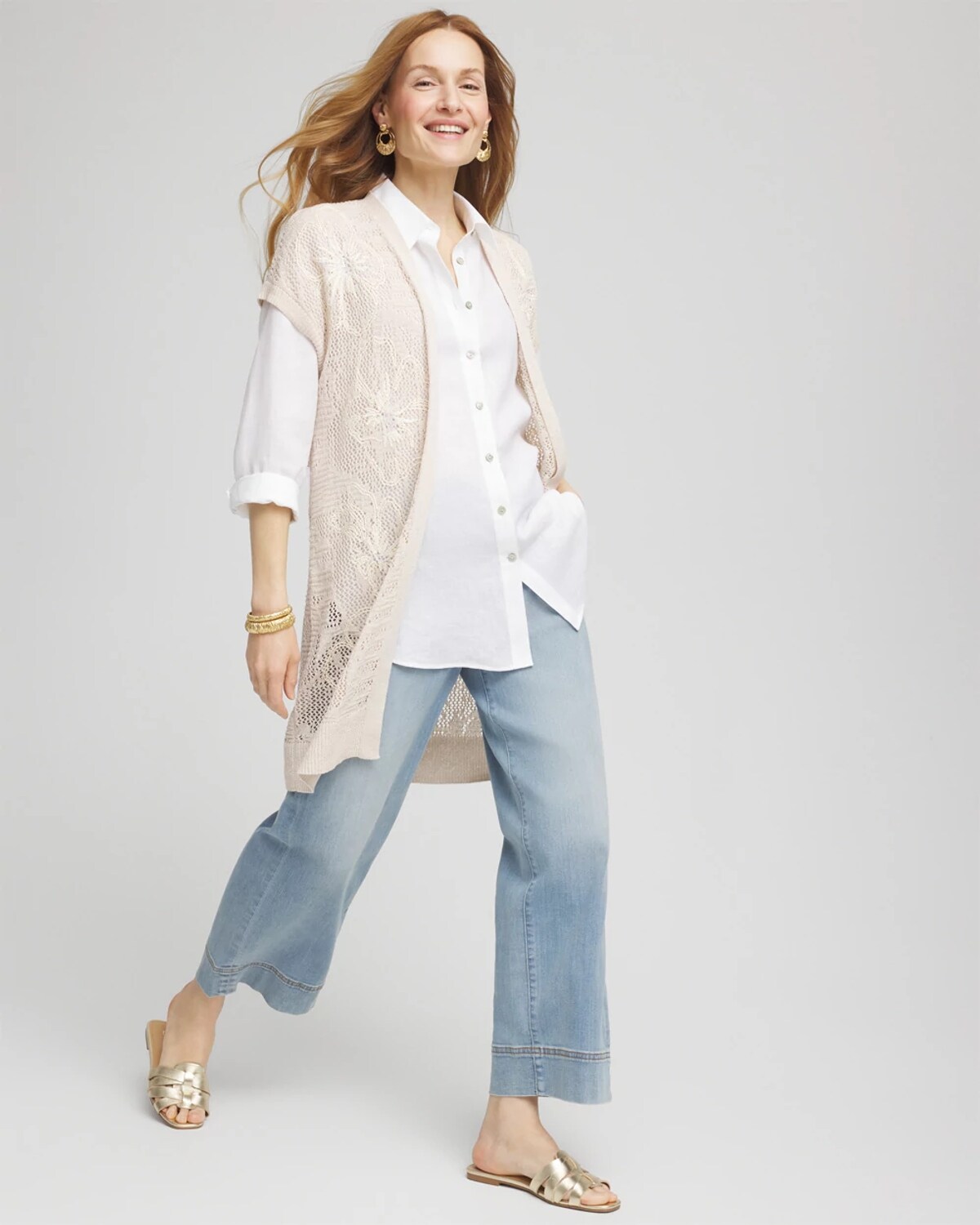 Chico's Pointelle Open-front Cardigan Sweater In Neutral