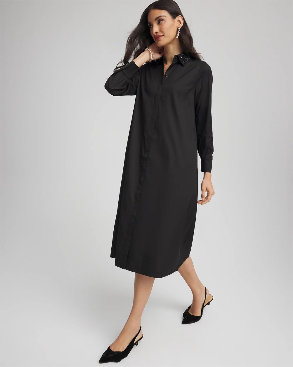 Sequin Collar Midi Shirtdress click to view larger image.