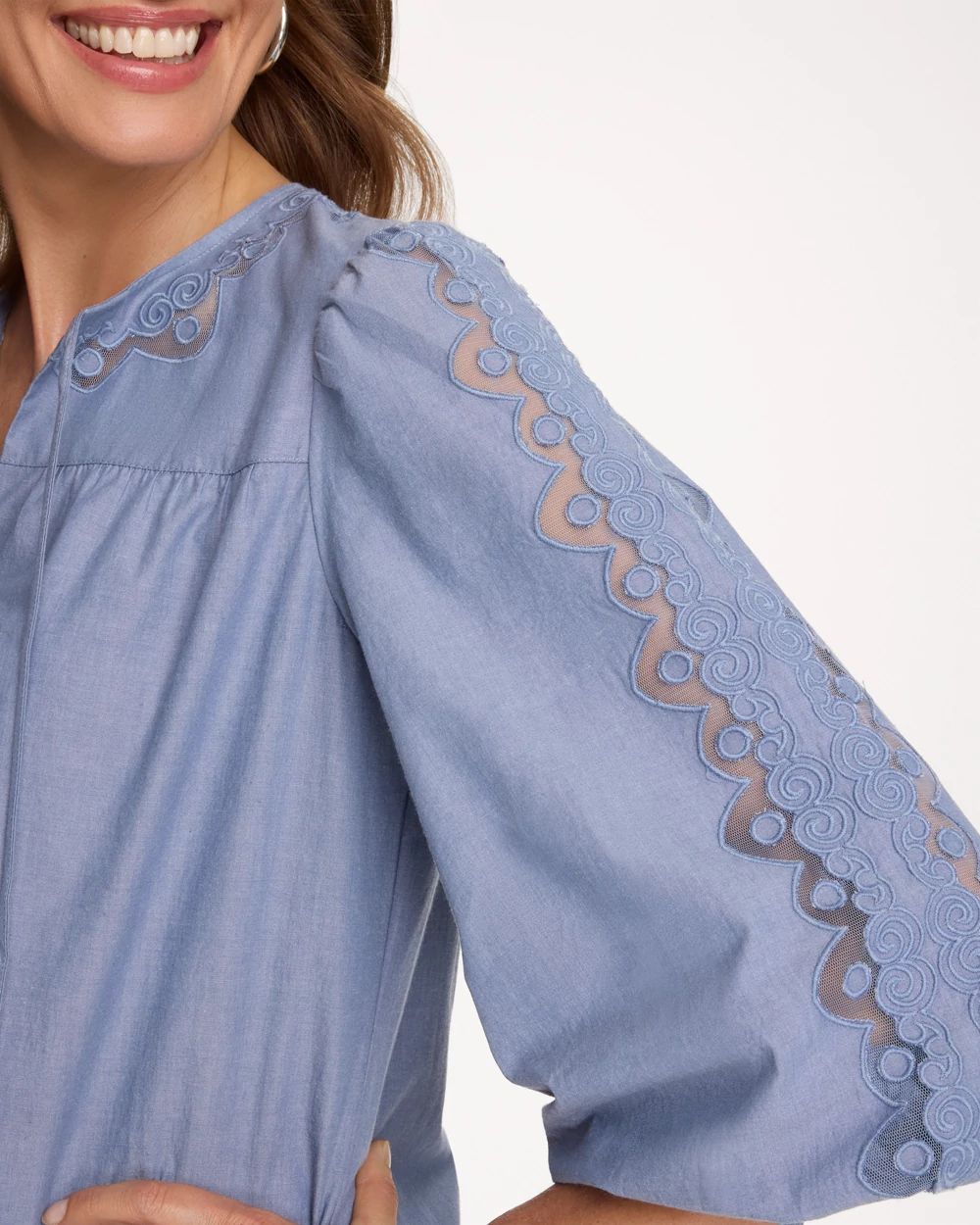 Chambray Lace Tie-Front Blouse click to view larger image.