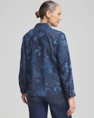 Twill Floral Fringe Shirt