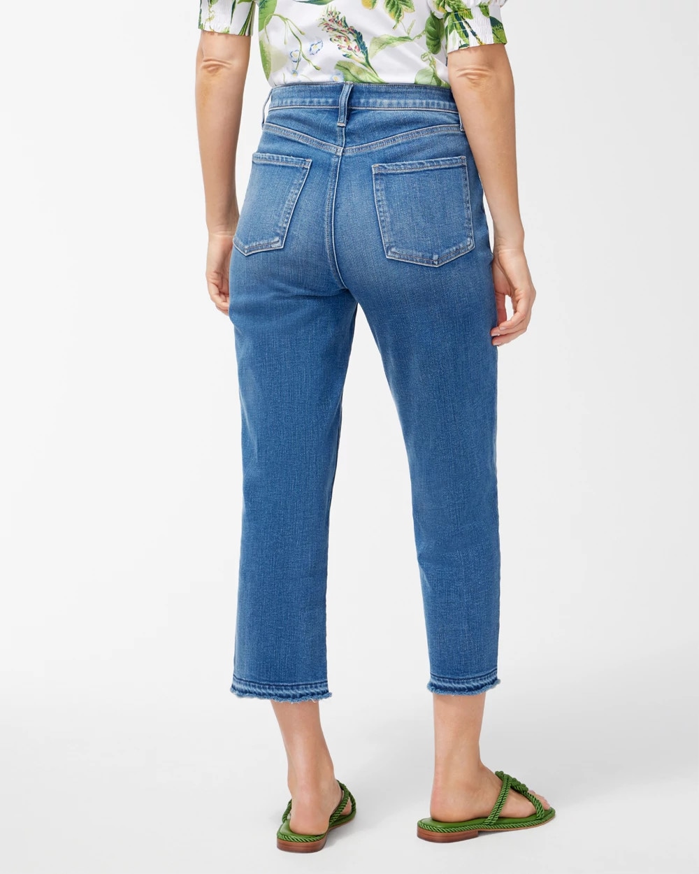 High Rise Distressed Straight Crops