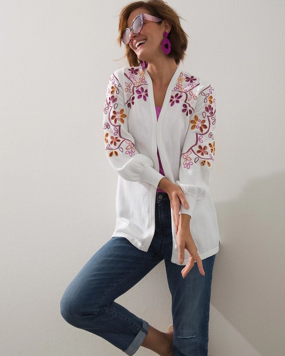 Embroidered Eyelet Cardigan
