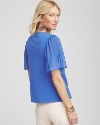 Square-Neck Pleated Flutter-Sleeve Tee click to view larger image.
