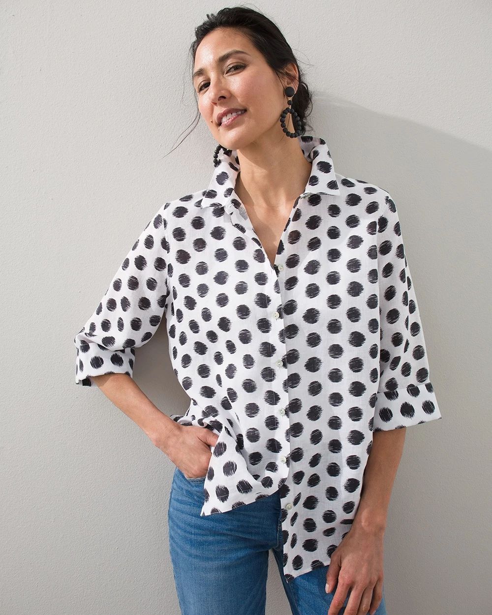 No-Iron Linen Dot Shirt
