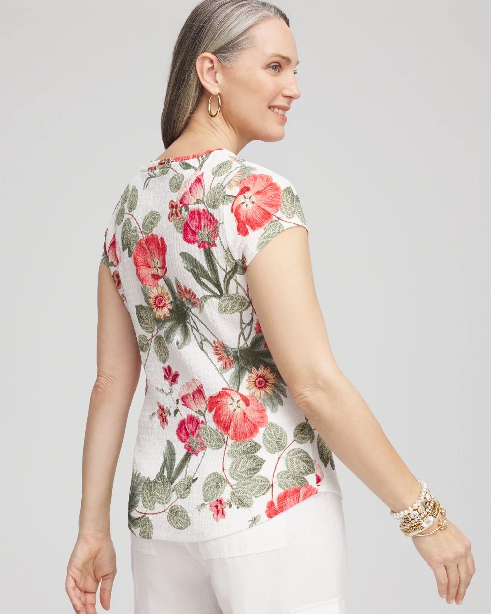 Floral Textured Cap Sleeve Tee