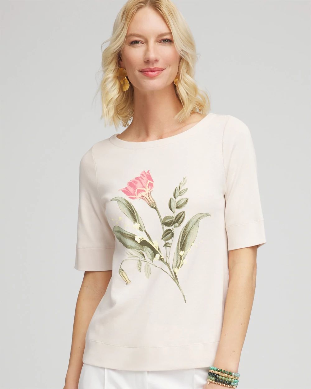 Floral Pima Cotton Bateau-Neck Tee