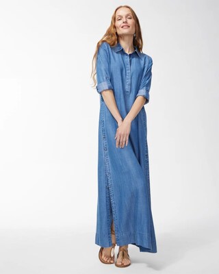 Tencel Side Button Maxi Shirt Dress