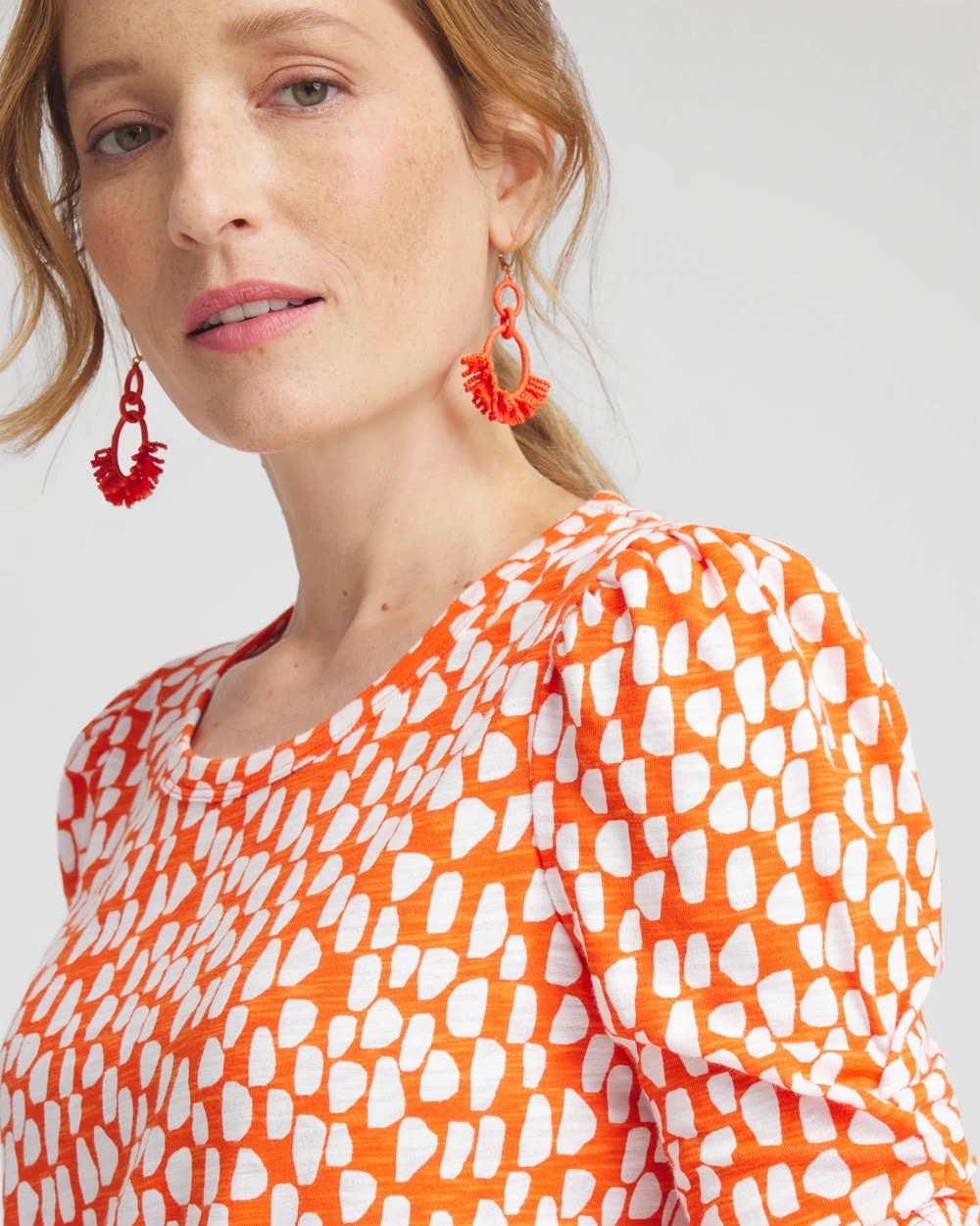 Dots Gathered Elbow Sleeve Tee