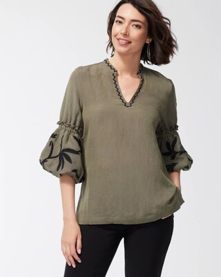 Linen Blend Lantern Sleeve Top
