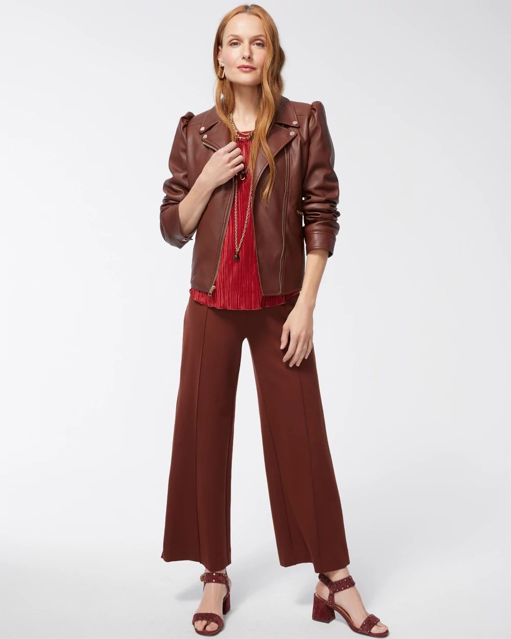 Ponte Pintuck Wide Leg Ankle Pants
