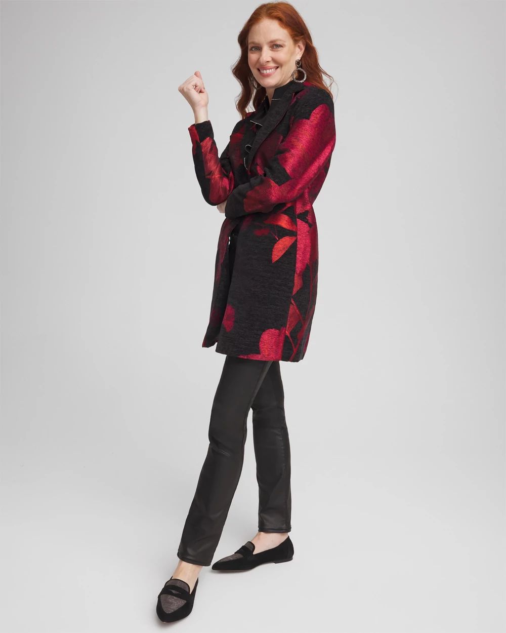 Petite Red Floral Jacquard Topper
