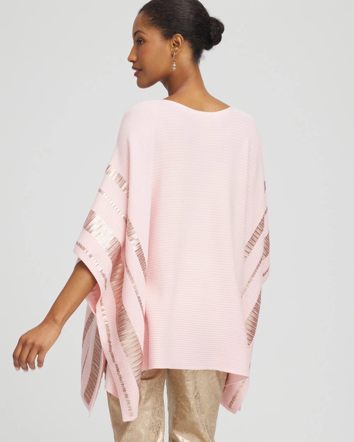Chico's Sequin Striped Sweater Poncho In Blushed