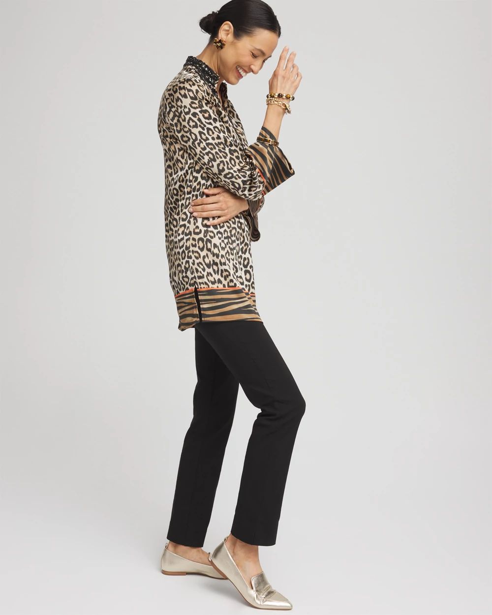 Embellished Mixed Animal Print Kurta Top