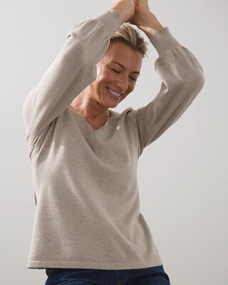 Caviar Trim V-neck Pullover Sweater