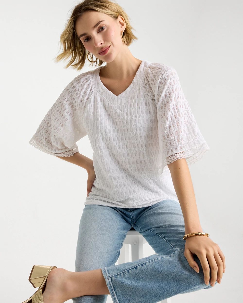 Crinkle Lace Knit Raglan Tee
