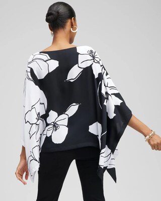 Black and White Floral Poncho
