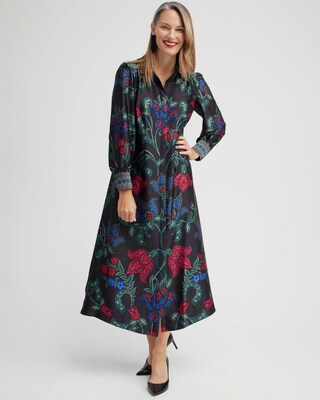 Satin Scroll Print Shirt Dress