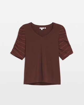 Cotton-Blend Ruched-Sleeve Top click to view larger image.