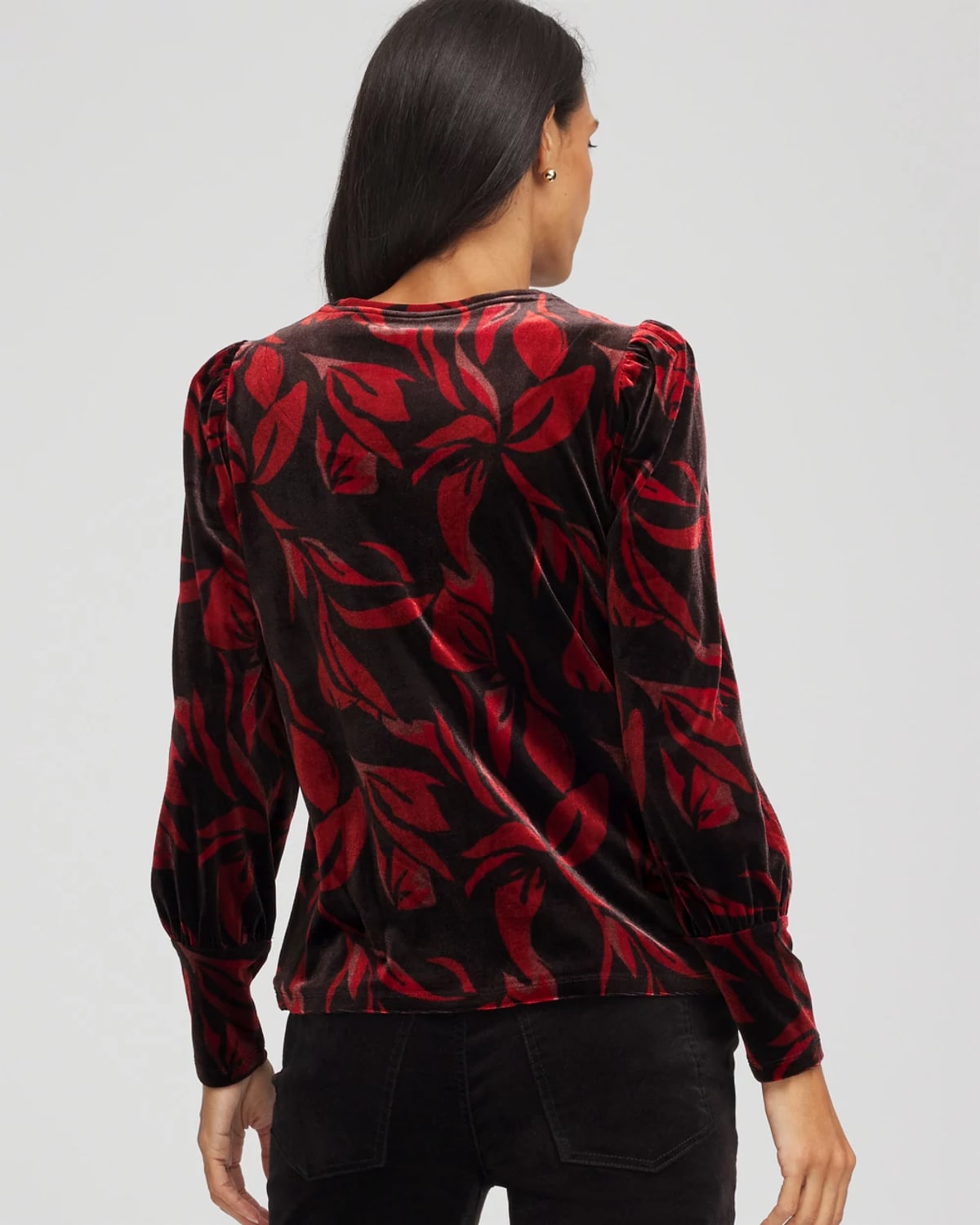 Chico's Velvet Rose Banded-cuff Top In Black In Black