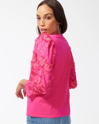3D Applique Smocked Sleeve Top