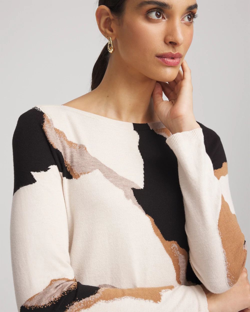 Ella Boatneck Intarsia Pullover Sweater click to view larger image.